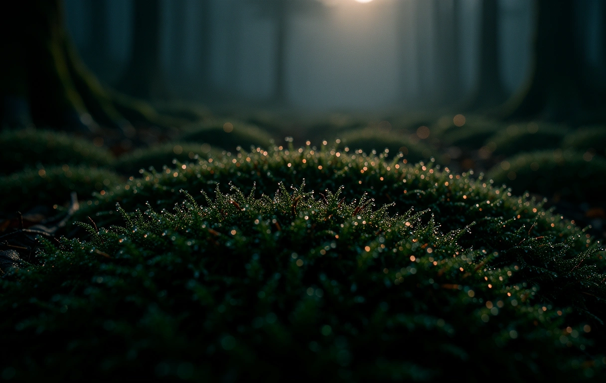Mooriger Waldboden in der Morgendämmerung